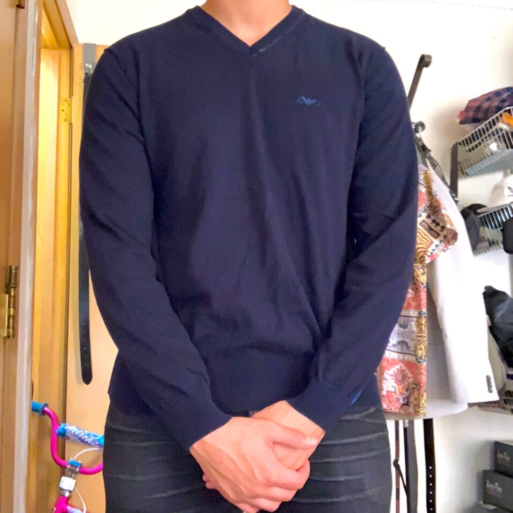 Navy blue Armani jeans V-neck sweater